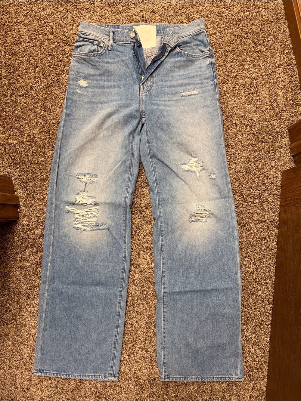 Mother Women's Light Blue Distressed Straight Leg Jeans